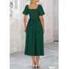 imagePRETTYGARDEN Summer Dress for Women 2026 Casual Short Sleeve Bow Tie V Neck Ruffle Midi Flowy DressesDark Green