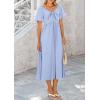 imagePRETTYGARDEN Summer Dress for Women 2026 Casual Short Sleeve Bow Tie V Neck Ruffle Midi Flowy DressesLight Blue
