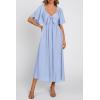 imagePRETTYGARDEN Summer Dress for Women 2026 Casual Short Sleeve Bow Tie V Neck Ruffle Midi Flowy DressesLight Blue