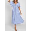 imagePRETTYGARDEN Summer Dress for Women 2026 Casual Short Sleeve Bow Tie V Neck Ruffle Midi Flowy DressesLight Blue