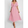 imagePRETTYGARDEN Summer Dress for Women 2026 Casual Short Sleeve Bow Tie V Neck Ruffle Midi Flowy DressesLight Pink