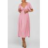 imagePRETTYGARDEN Summer Dress for Women 2026 Casual Short Sleeve Bow Tie V Neck Ruffle Midi Flowy DressesLight Pink