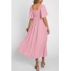 imagePRETTYGARDEN Summer Dress for Women 2026 Casual Short Sleeve Bow Tie V Neck Ruffle Midi Flowy DressesLight Pink