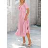 imagePRETTYGARDEN Summer Dress for Women 2026 Casual Short Sleeve Bow Tie V Neck Ruffle Midi Flowy DressesLight Pink