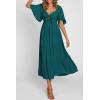 imagePRETTYGARDEN Summer Dress for Women 2026 Casual Short Sleeve Bow Tie V Neck Ruffle Midi Flowy DressesMalachite Green