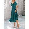 imagePRETTYGARDEN Summer Dress for Women 2026 Casual Short Sleeve Bow Tie V Neck Ruffle Midi Flowy DressesMalachite Green