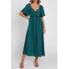 imagePRETTYGARDEN Summer Dress for Women 2026 Casual Short Sleeve Bow Tie V Neck Ruffle Midi Flowy DressesMalachite Green