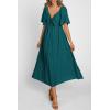 imagePRETTYGARDEN Summer Dress for Women 2026 Casual Short Sleeve Bow Tie V Neck Ruffle Midi Flowy DressesMalachite Green