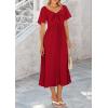 imagePRETTYGARDEN Summer Dress for Women 2026 Casual Short Sleeve Bow Tie V Neck Ruffle Midi Flowy DressesRed