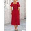 imagePRETTYGARDEN Summer Dress for Women 2026 Casual Short Sleeve Bow Tie V Neck Ruffle Midi Flowy DressesRed