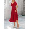 imagePRETTYGARDEN Summer Dress for Women 2026 Casual Short Sleeve Bow Tie V Neck Ruffle Midi Flowy DressesRed