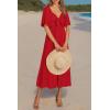 imagePRETTYGARDEN Summer Dress for Women 2026 Casual Short Sleeve Bow Tie V Neck Ruffle Midi Flowy DressesRed
