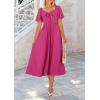 imagePRETTYGARDEN Summer Dress for Women 2026 Casual Short Sleeve Bow Tie V Neck Ruffle Midi Flowy DressesRose Red