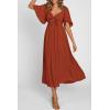 imagePRETTYGARDEN Summer Dress for Women 2026 Casual Short Sleeve Bow Tie V Neck Ruffle Midi Flowy DressesRust Red