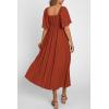 imagePRETTYGARDEN Summer Dress for Women 2026 Casual Short Sleeve Bow Tie V Neck Ruffle Midi Flowy DressesRust Red