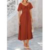 imagePRETTYGARDEN Summer Dress for Women 2026 Casual Short Sleeve Bow Tie V Neck Ruffle Midi Flowy DressesRust Red