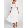 imagePRETTYGARDEN Summer Dress for Women 2026 Casual Short Sleeve Bow Tie V Neck Ruffle Midi Flowy DressesWhite