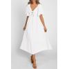 imagePRETTYGARDEN Summer Dress for Women 2026 Casual Short Sleeve Bow Tie V Neck Ruffle Midi Flowy DressesWhite