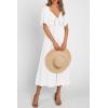 imagePRETTYGARDEN Summer Dress for Women 2026 Casual Short Sleeve Bow Tie V Neck Ruffle Midi Flowy DressesWhite