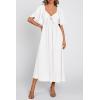 imagePRETTYGARDEN Summer Dress for Women 2026 Casual Short Sleeve Bow Tie V Neck Ruffle Midi Flowy DressesWhite