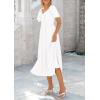 imagePRETTYGARDEN Summer Dress for Women 2026 Casual Short Sleeve Bow Tie V Neck Ruffle Midi Flowy DressesWhite