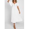 imagePRETTYGARDEN Summer Dress for Women 2026 Casual Short Sleeve Bow Tie V Neck Ruffle Midi Flowy DressesWhite