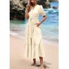 imagePRETTYGARDEN Summer Dresses for Women 2026 Elegant Classy Short Sleeve V Neck Ruffle A Line Belted Long Beach Vacation DressApricot