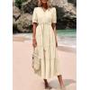 imagePRETTYGARDEN Summer Dresses for Women 2026 Elegant Classy Short Sleeve V Neck Ruffle A Line Belted Long Beach Vacation DressApricot