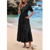 imagePRETTYGARDEN Summer Dresses for Women 2026 Elegant Classy Short Sleeve V Neck Ruffle A Line Belted Long Beach Vacation DressBlack
