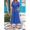 imagePRETTYGARDEN Summer Dresses for Women 2026 Elegant Classy Short Sleeve V Neck Ruffle A Line Belted Long Beach Vacation DressBlue