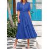 imagePRETTYGARDEN Summer Dresses for Women 2026 Elegant Classy Short Sleeve V Neck Ruffle A Line Belted Long Beach Vacation DressBlue