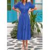 imagePRETTYGARDEN Summer Dresses for Women 2026 Elegant Classy Short Sleeve V Neck Ruffle A Line Belted Long Beach Vacation DressBlue