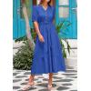 imagePRETTYGARDEN Summer Dresses for Women 2026 Elegant Classy Short Sleeve V Neck Ruffle A Line Belted Long Beach Vacation DressBlue