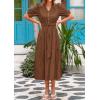 imagePRETTYGARDEN Summer Dresses for Women 2026 Elegant Classy Short Sleeve V Neck Ruffle A Line Belted Long Beach Vacation DressCoffee