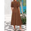 imagePRETTYGARDEN Summer Dresses for Women 2026 Elegant Classy Short Sleeve V Neck Ruffle A Line Belted Long Beach Vacation DressCoffee