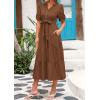imagePRETTYGARDEN Summer Dresses for Women 2026 Elegant Classy Short Sleeve V Neck Ruffle A Line Belted Long Beach Vacation DressCoffee
