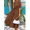 imagePRETTYGARDEN Summer Dresses for Women 2026 Elegant Classy Short Sleeve V Neck Ruffle A Line Belted Long Beach Vacation DressCoffee