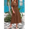 imagePRETTYGARDEN Summer Dresses for Women 2026 Elegant Classy Short Sleeve V Neck Ruffle A Line Belted Long Beach Vacation DressCoffee