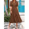 imagePRETTYGARDEN Summer Dresses for Women 2026 Elegant Classy Short Sleeve V Neck Ruffle A Line Belted Long Beach Vacation DressCoffee