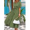 imagePRETTYGARDEN Summer Dresses for Women 2026 Elegant Classy Short Sleeve V Neck Ruffle A Line Belted Long Beach Vacation DressCyan
