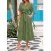 imagePRETTYGARDEN Summer Dresses for Women 2026 Elegant Classy Short Sleeve V Neck Ruffle A Line Belted Long Beach Vacation DressCyan