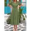 imagePRETTYGARDEN Summer Dresses for Women 2026 Elegant Classy Short Sleeve V Neck Ruffle A Line Belted Long Beach Vacation DressCyan