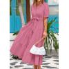 imagePRETTYGARDEN Summer Dresses for Women 2026 Elegant Classy Short Sleeve V Neck Ruffle A Line Belted Long Beach Vacation DressDark Pink