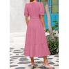 imagePRETTYGARDEN Summer Dresses for Women 2026 Elegant Classy Short Sleeve V Neck Ruffle A Line Belted Long Beach Vacation DressDark Pink