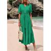 imagePRETTYGARDEN Summer Dresses for Women 2026 Elegant Classy Short Sleeve V Neck Ruffle A Line Belted Long Beach Vacation DressGreen