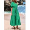 imagePRETTYGARDEN Summer Dresses for Women 2026 Elegant Classy Short Sleeve V Neck Ruffle A Line Belted Long Beach Vacation DressGreen