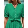 imagePRETTYGARDEN Summer Dresses for Women 2026 Elegant Classy Short Sleeve V Neck Ruffle A Line Belted Long Beach Vacation DressGreen