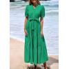 imagePRETTYGARDEN Summer Dresses for Women 2026 Elegant Classy Short Sleeve V Neck Ruffle A Line Belted Long Beach Vacation DressGreen