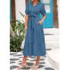 imagePRETTYGARDEN Summer Dresses for Women 2026 Elegant Classy Short Sleeve V Neck Ruffle A Line Belted Long Beach Vacation DressGrey Blue