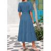 imagePRETTYGARDEN Summer Dresses for Women 2026 Elegant Classy Short Sleeve V Neck Ruffle A Line Belted Long Beach Vacation DressGrey Blue